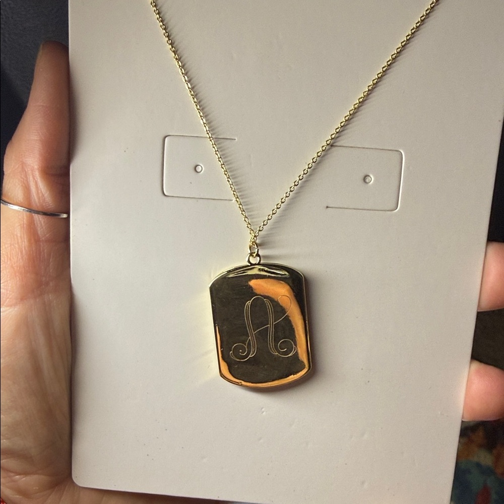 MarleyLilly Gold Monogram A Rectangle Pendant Necklace - Women Jewelry - Picture 2 of 4